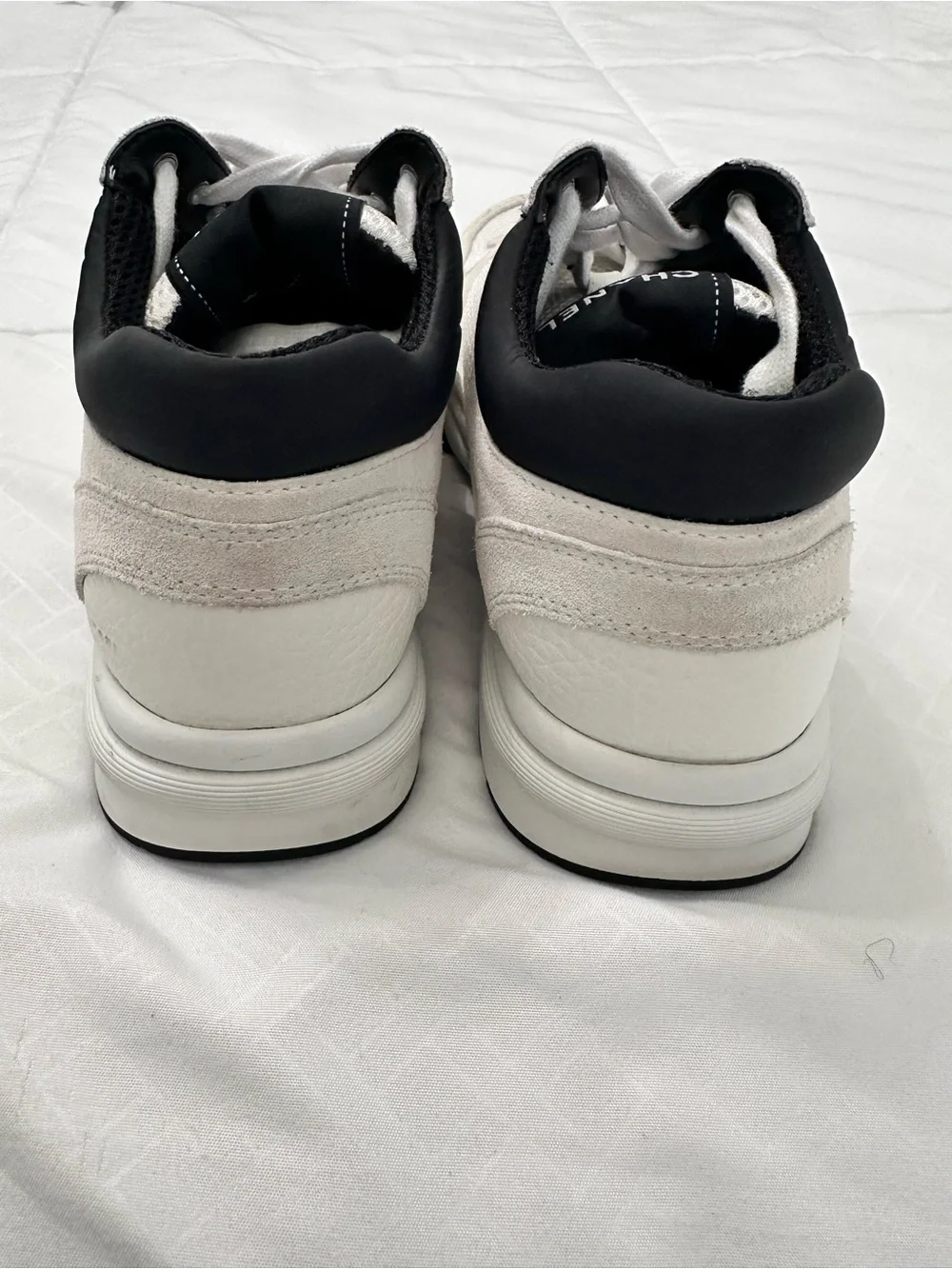 CHANEL White and Black CC Logo Runner Sneakers - Suede accents, 100% authentic